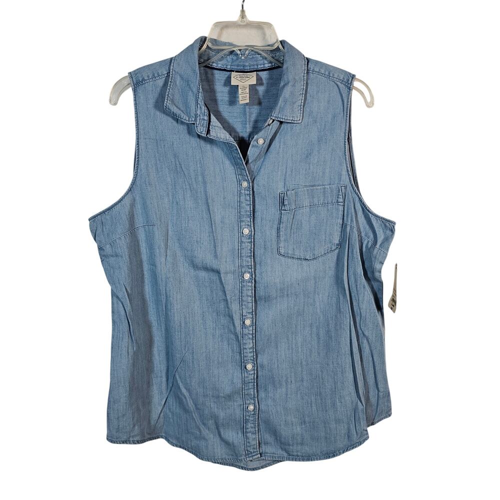 NWT St John's Bay Classic Shirt Button Down Denim Tank Top Women's XL